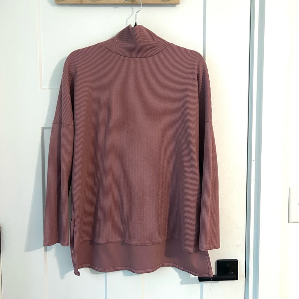 Pink Ribbed Turtleneck Sweater
